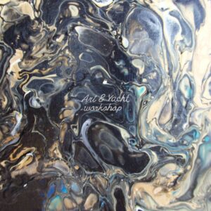 Original Abstract Fluid Art Pouring in Gold and Black